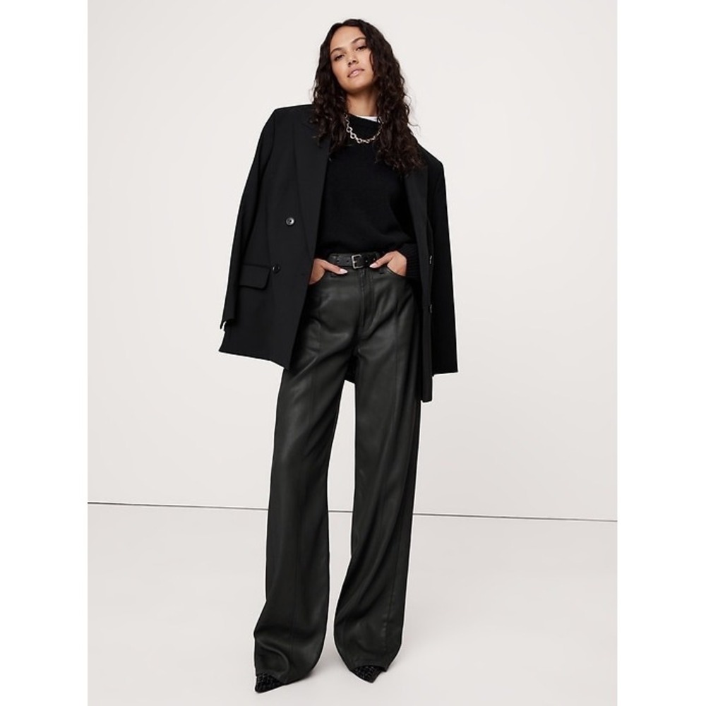 Banana Republic‎ Coated Denim Pintuck Jeans Black Wide Leg High Rise NWT Size 28